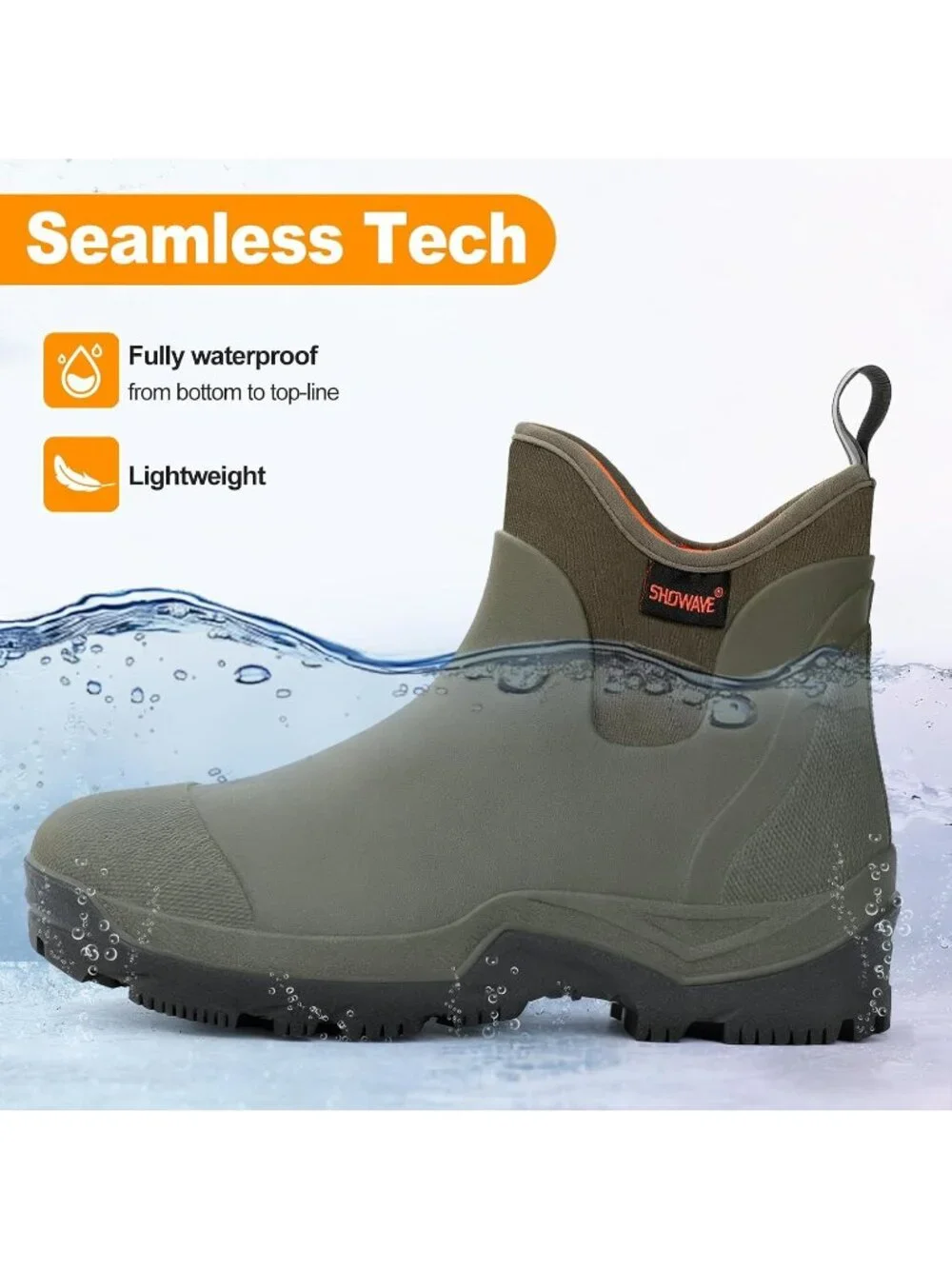 Men's Olive Lightweight Ultra-Light Mud Rubber Fishing Waterproof Rain Boots